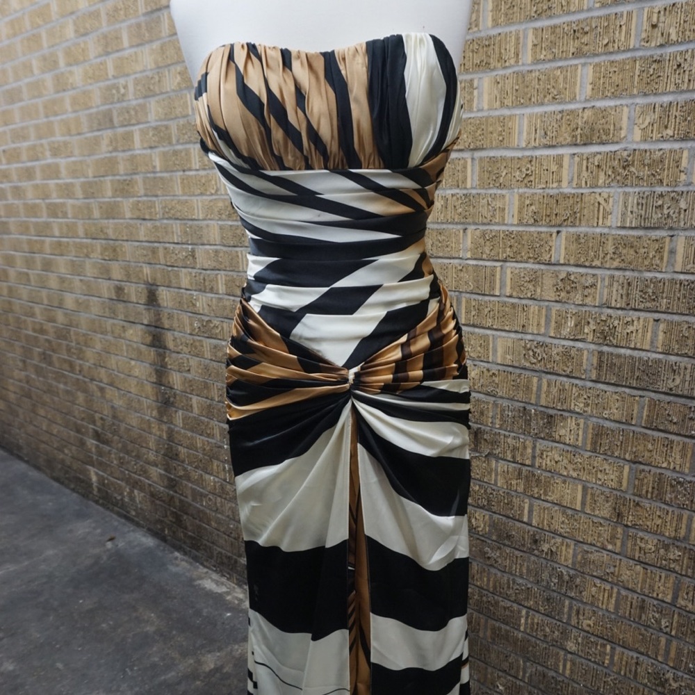Tiger print formal gown front slit for leg